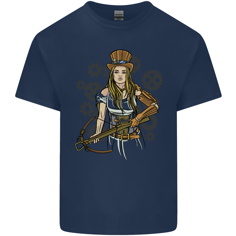 A Steampunk Woman With a Crossbow Mens Cotton T-Shirt Tee Top Navy Blue
