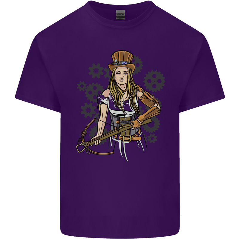 A Steampunk Woman With a Crossbow Mens Cotton T-Shirt Tee Top Purple