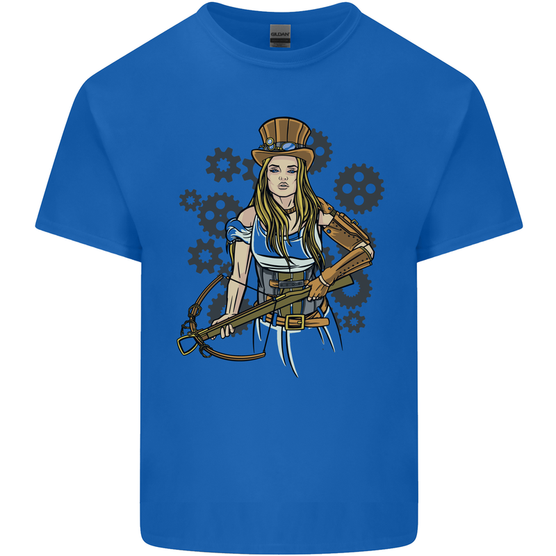 A Steampunk Woman With a Crossbow Mens Cotton T-Shirt Tee Top Royal Blue