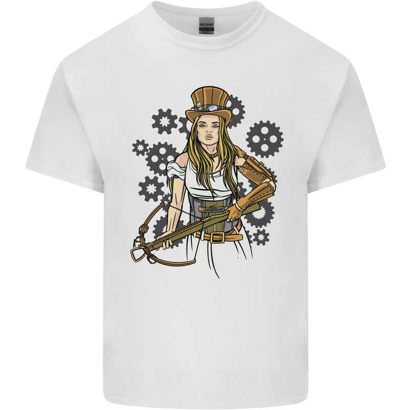 A Steampunk Woman With a Crossbow Mens Cotton T-Shirt Tee Top White