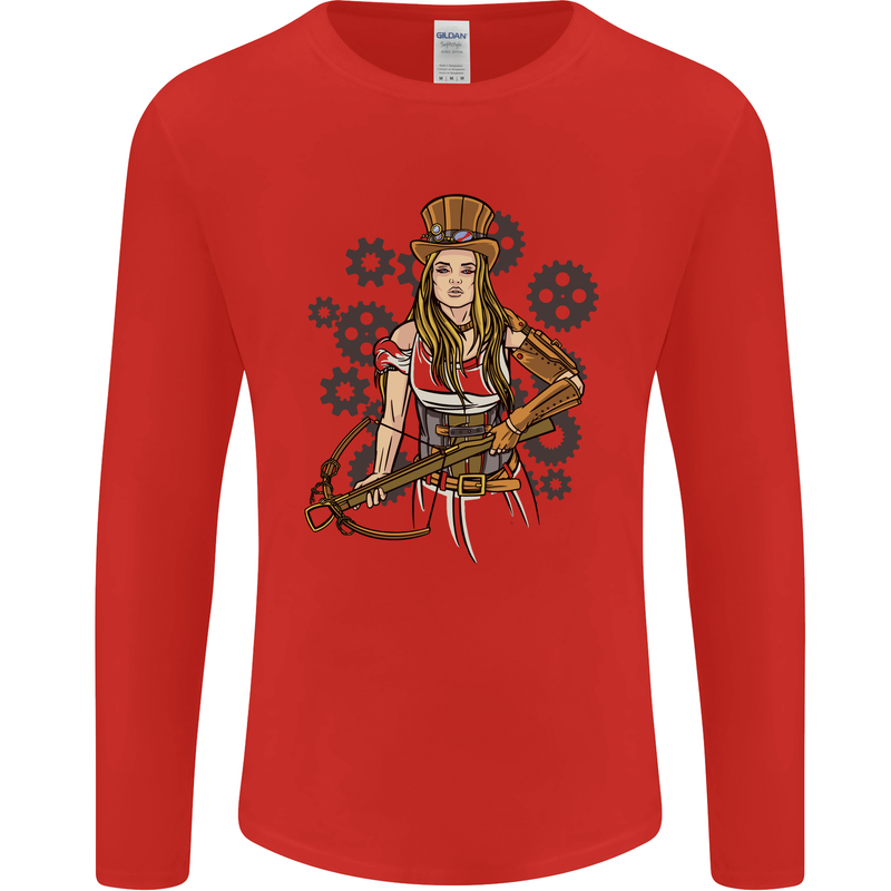 A Steampunk Woman With a Crossbow Mens Long Sleeve T-Shirt Red
