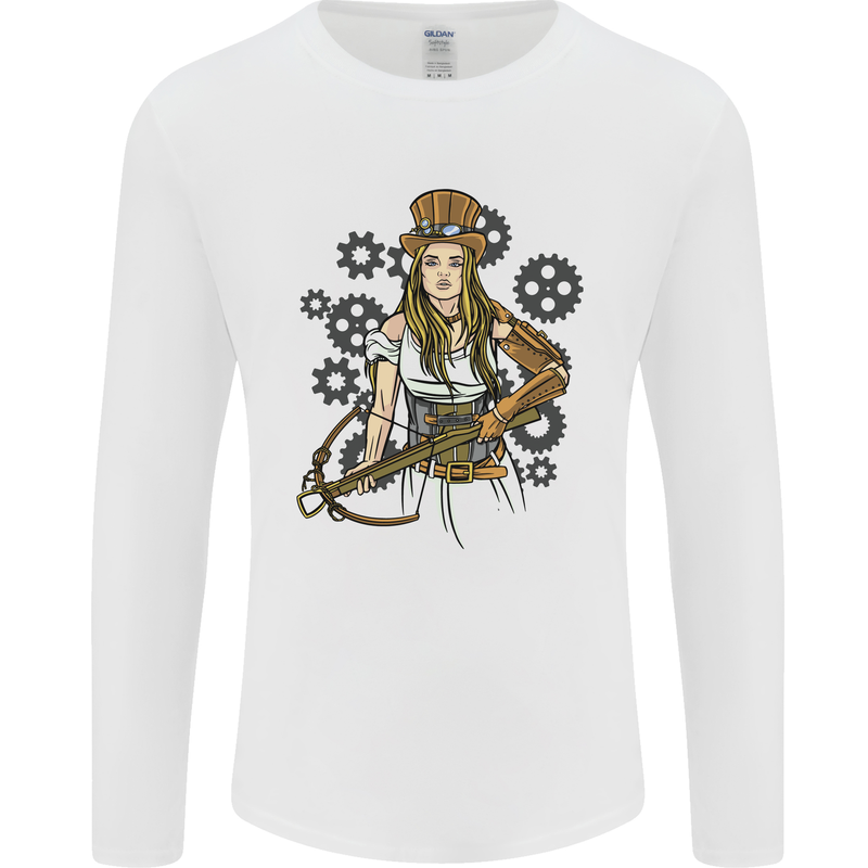 A Steampunk Woman With a Crossbow Mens Long Sleeve T-Shirt White