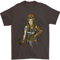 A Steampunk Woman With a Crossbow Mens T-Shirt 100% Cotton Dark Chocolate