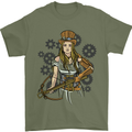A Steampunk Woman With a Crossbow Mens T-Shirt 100% Cotton Military Green