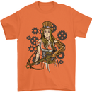 A Steampunk Woman With a Crossbow Mens T-Shirt 100% Cotton Orange