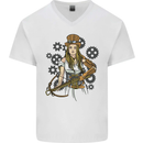 A Steampunk Woman With a Crossbow Mens V-Neck Cotton T-Shirt White
