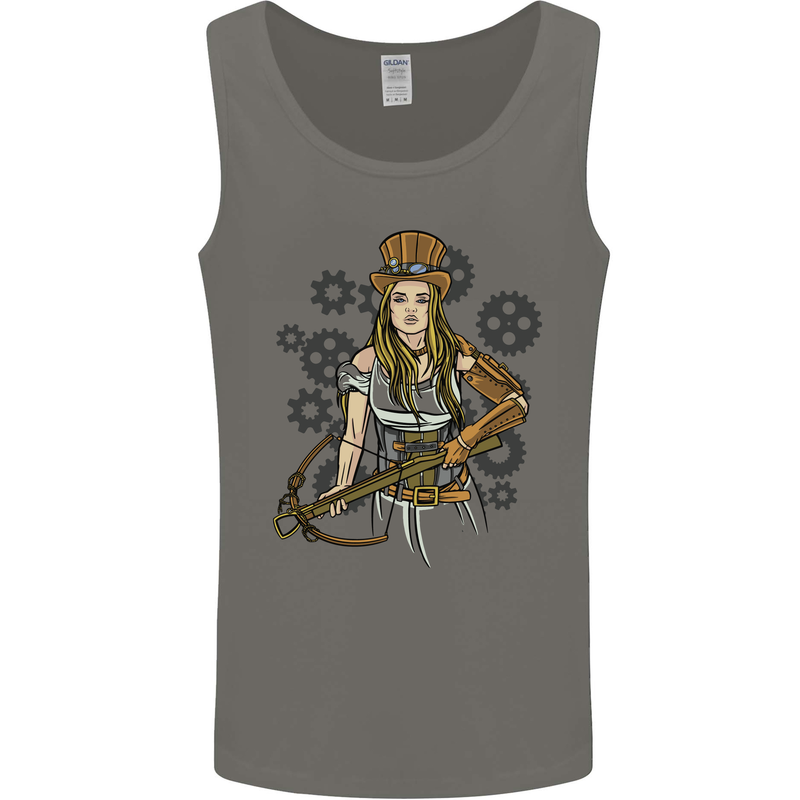 A Steampunk Woman With a Crossbow Mens Vest Tank Top Charcoal