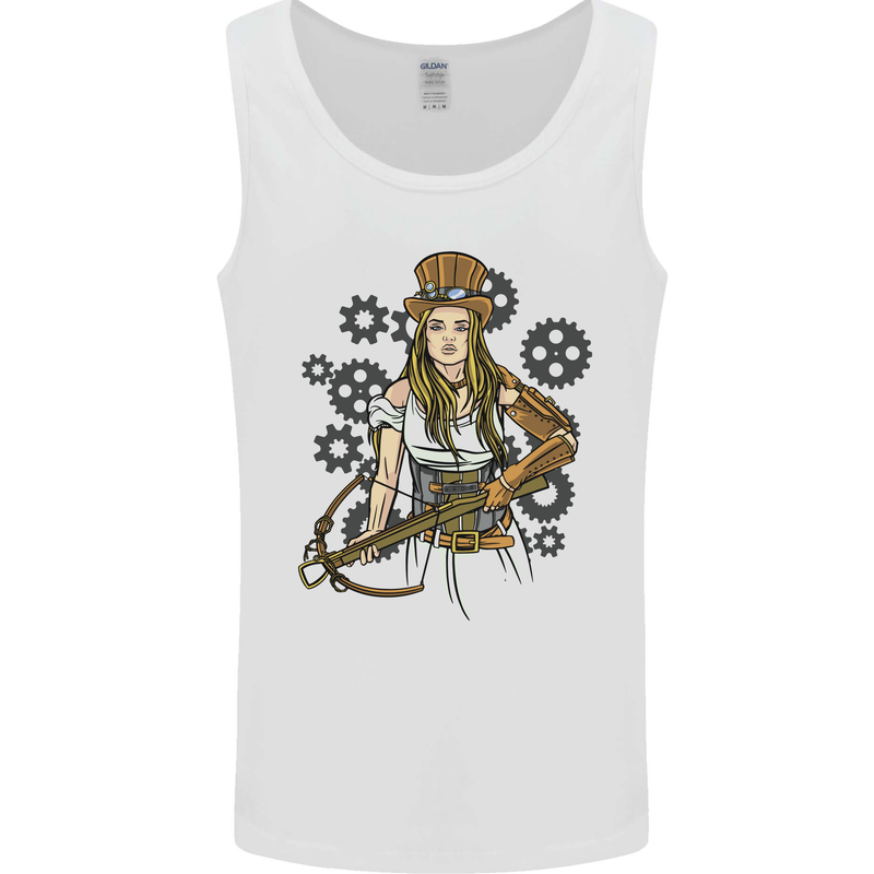 A Steampunk Woman With a Crossbow Mens Vest Tank Top White