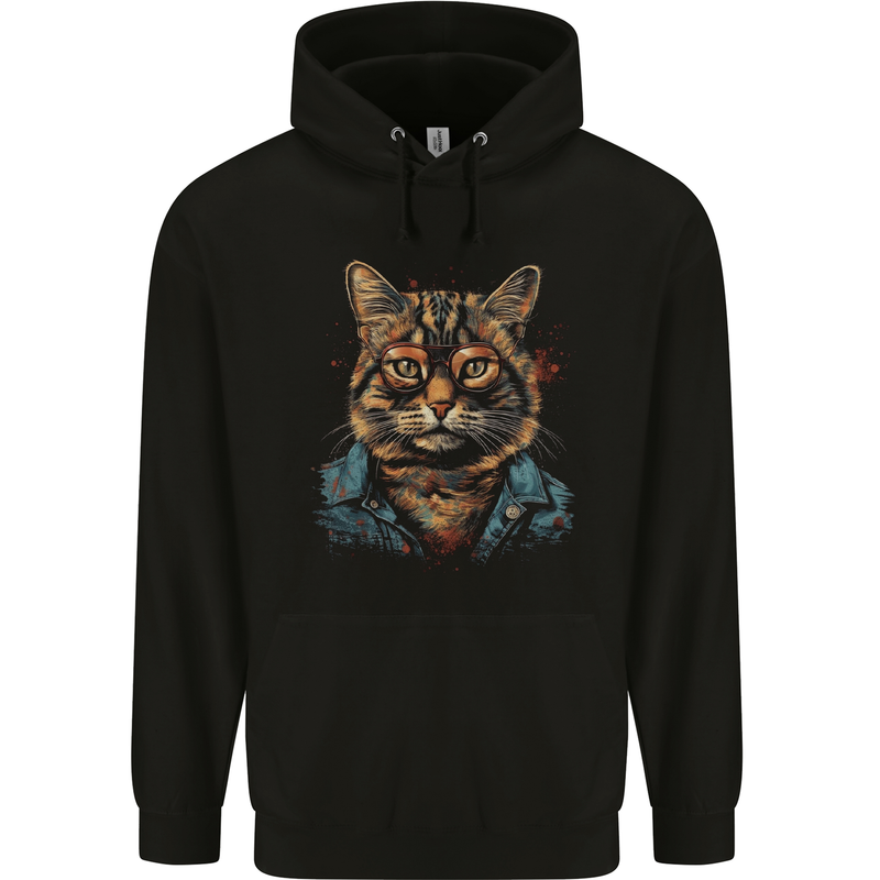A Streetwise Cat With Glasses Mens 80% Cotton Hoodie Black