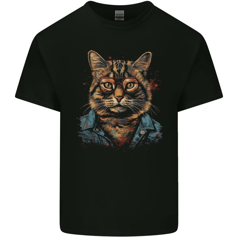A Streetwise Cat With Glasses Mens Cotton T-Shirt Tee Top Black