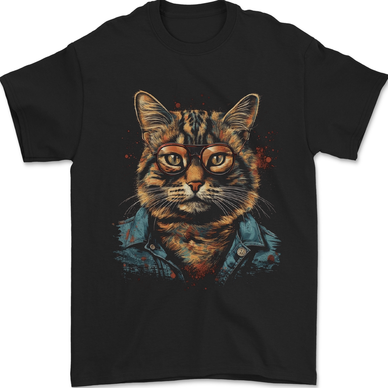 A Streetwise Cat With Glasses Mens T-Shirt 100% Cotton Black