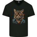 A Streetwise Cat With Glasses Mens V-Neck Cotton T-Shirt Black