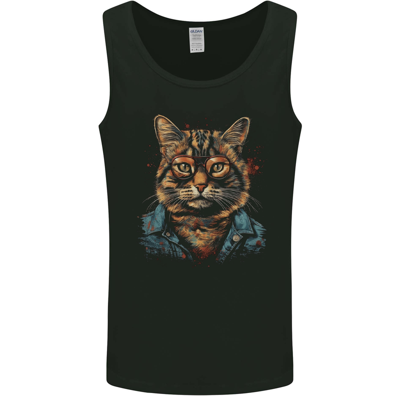 A Streetwise Cat With Glasses Mens Vest Tank Top Black