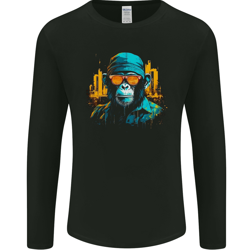 A Streetwise Monkey Urban Setting Mens Long Sleeve T-Shirt Black