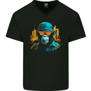 A Streetwise Monkey Urban Setting Mens V-Neck Cotton T-Shirt Black