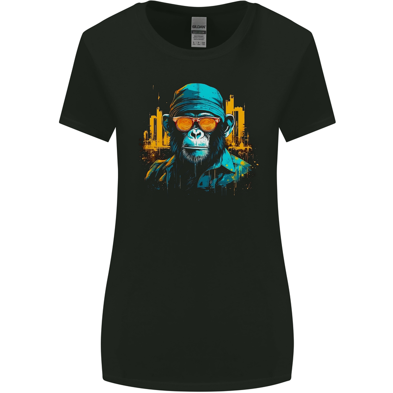 A Streetwise Monkey Urban Setting Womens Wider Cut T-Shirt Black
