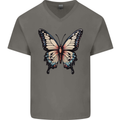 A Stunning Butterfly Mens V-Neck Cotton T-Shirt Charcoal