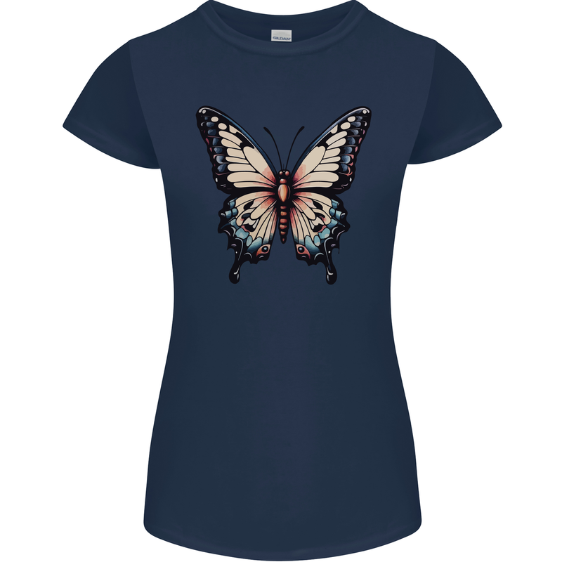 A Stunning Butterfly Womens Petite Cut T-Shirt Navy Blue