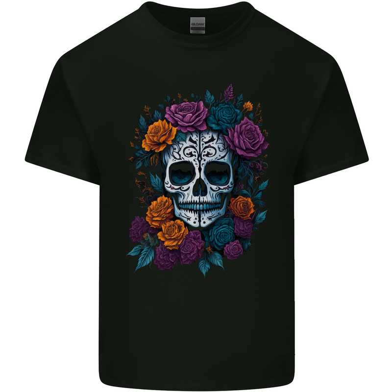 A Sugar Skull With Roses Day of the Dead DOTD Kids T-Shirt Childrens Black