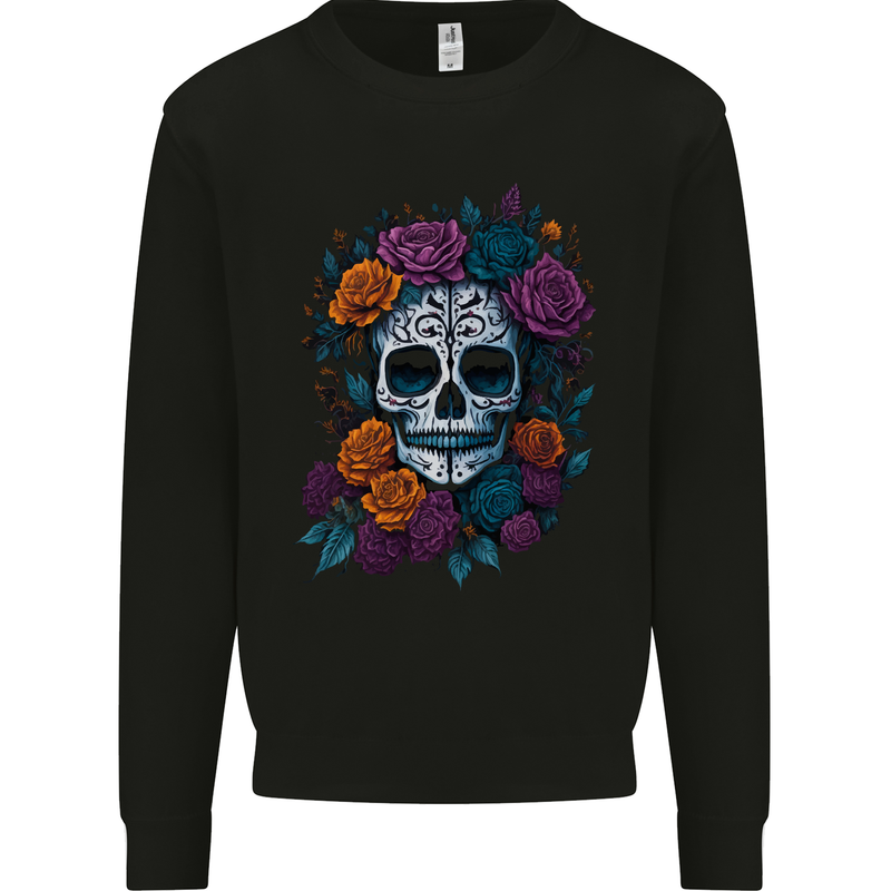 A Sugar Skull With Roses Day of the Dead DOTD Mens Sweatshirt Jumper Black