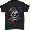 A Sugar Skull With Roses Day of the Dead DOTD Mens T-Shirt 100% Cotton BLACK