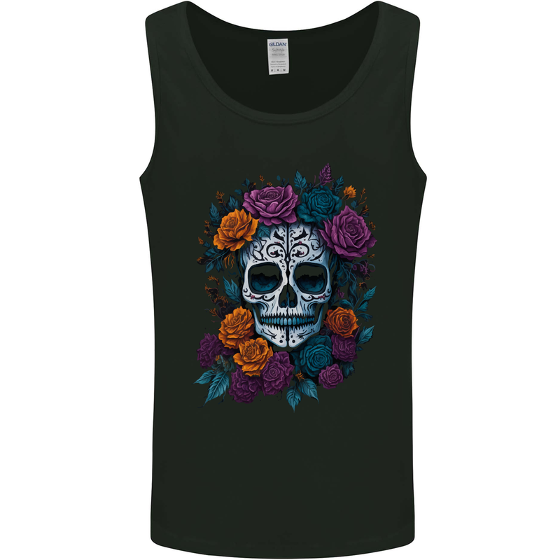 A Sugar Skull With Roses Day of the Dead DOTD Mens Vest Tank Top Black