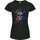 A Sugar Skull With Roses Day of the Dead DOTD Womens Petite Cut T-Shirt Black