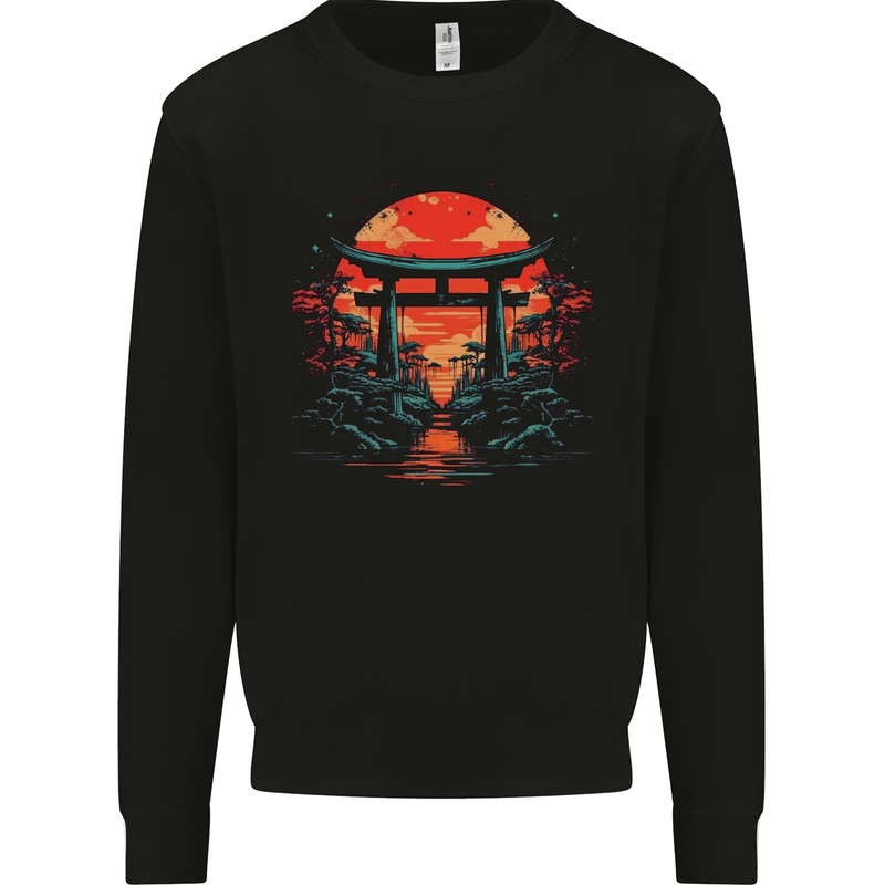 A Sunset Torii Japan Culture Japanese Kids Sweatshirt Jumper Black