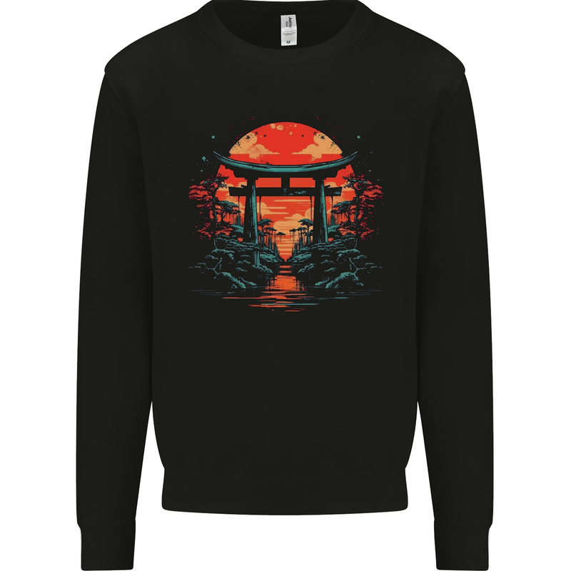 A Sunset Torii Japan Culture Japanese Mens Sweatshirt Jumper Black
