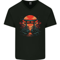 A Sunset Torii Japan Culture Japanese Mens V-Neck Cotton T-Shirt Black