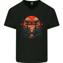 A Sunset Torii Japan Culture Japanese Mens V-Neck Cotton T-Shirt Black