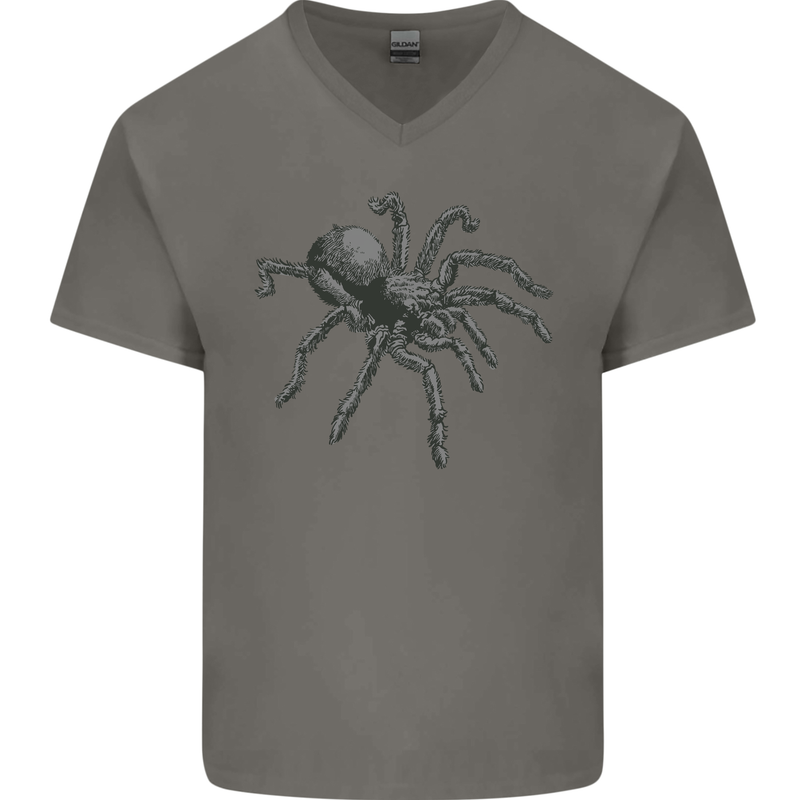 A Tarantula Spider Mens V-Neck Cotton T-Shirt Charcoal