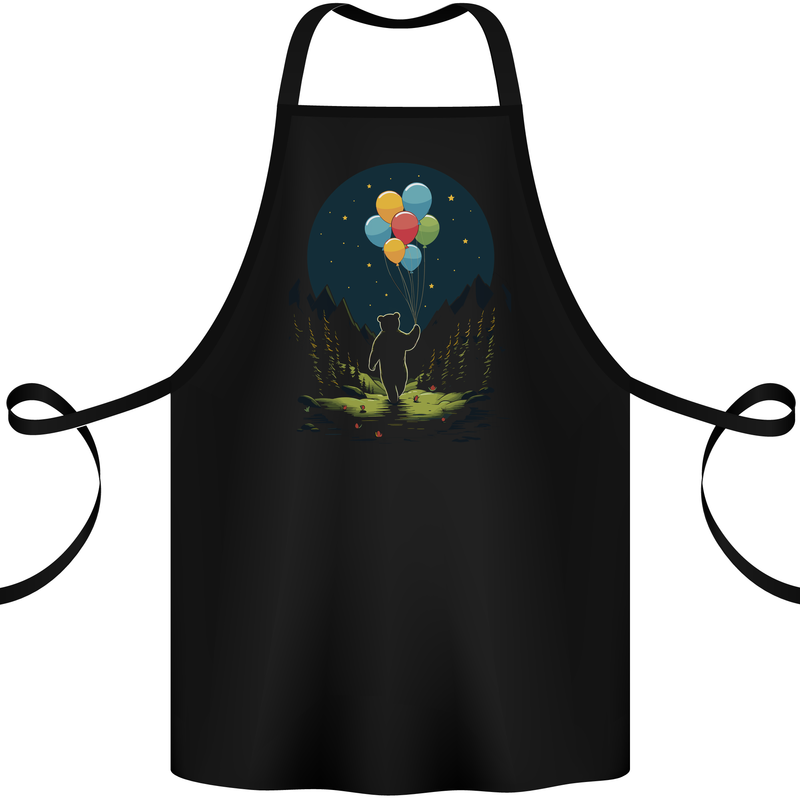 A Teddy Bear Holding Balloons Fantasy Cotton Apron 100% Organic Black
