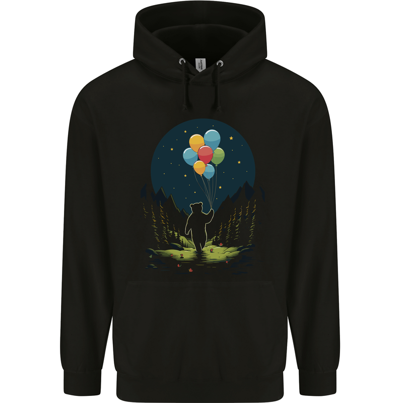 A Teddy Bear Holding Balloons Fantasy Mens 80% Cotton Hoodie Black