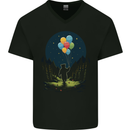 A Teddy Bear Holding Balloons Fantasy Mens V-Neck Cotton T-Shirt Black