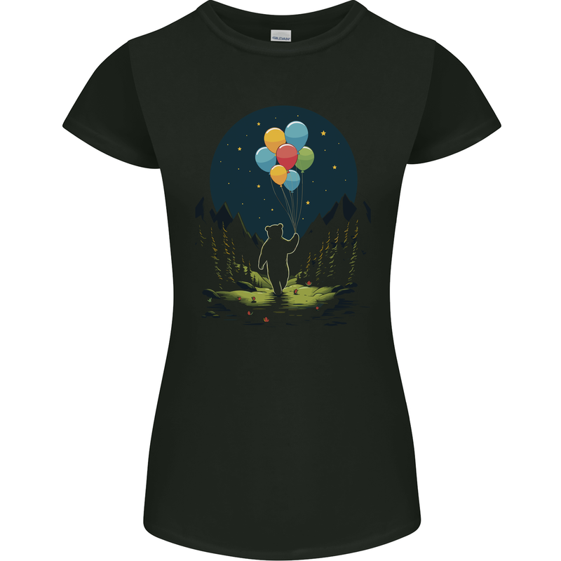 A Teddy Bear Holding Balloons Fantasy Womens Petite Cut T-Shirt Black