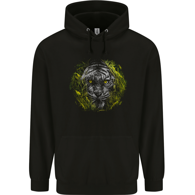 A Tiger in the Grass Mens 80% Cotton Hoodie Black