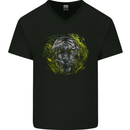 A Tiger in the Grass Mens V-Neck Cotton T-Shirt Black