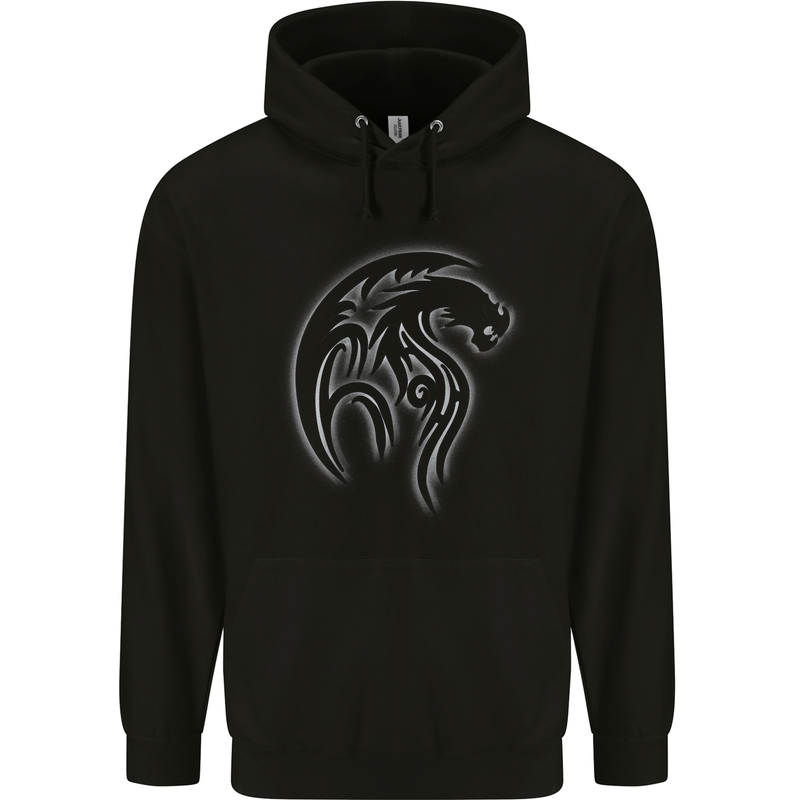 A Tribal Dragon Tattoo Style Mens 80% Cotton Hoodie Black