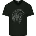 A Tribal Dragon Tattoo Style Mens V-Neck Cotton T-Shirt Black