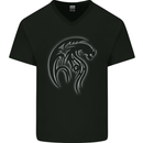 A Tribal Dragon Tattoo Style Mens V-Neck Cotton T-Shirt Black