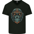 A Tribal Gorilla Mens V-Neck Cotton T-Shirt Black