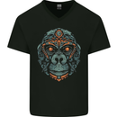 A Tribal Gorilla Mens V-Neck Cotton T-Shirt Black