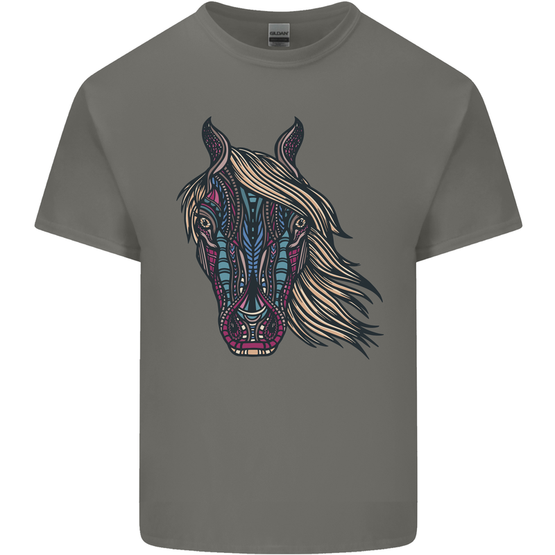 A Tribal Horse Equestrian Kids T-Shirt Childrens Charcoal