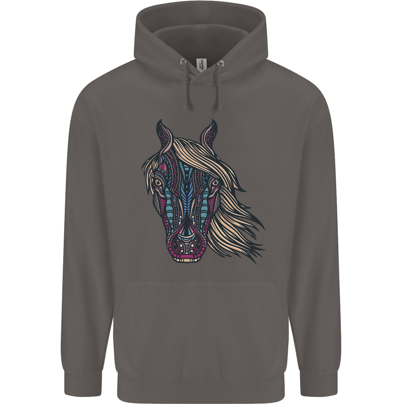 A Tribal Horse Equestrian Mens 80% Cotton Hoodie Charcoal