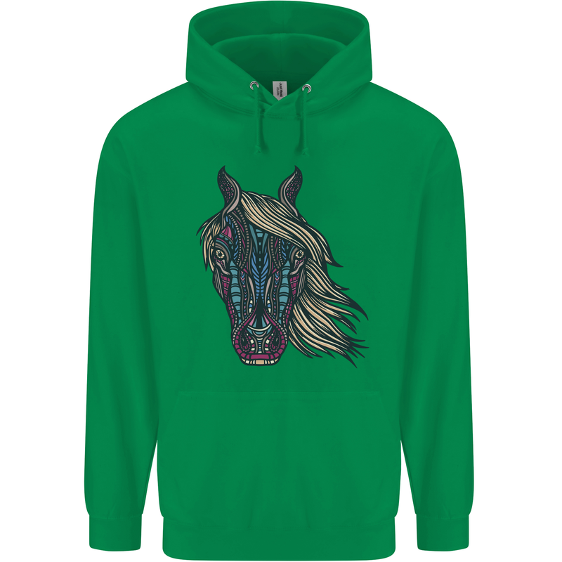 A Tribal Horse Equestrian Mens 80% Cotton Hoodie Irish Green