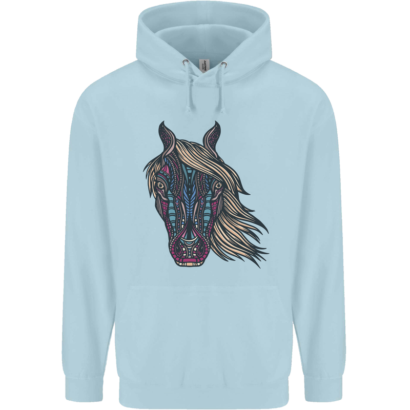 A Tribal Horse Equestrian Mens 80% Cotton Hoodie Light Blue