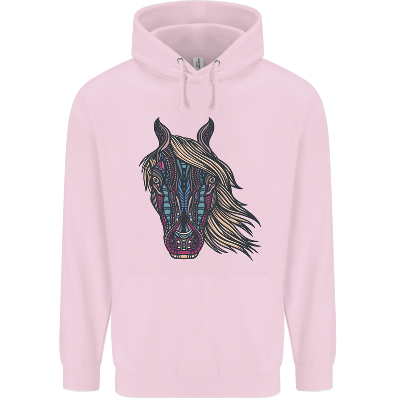 A Tribal Horse Equestrian Mens 80% Cotton Hoodie Light Pink