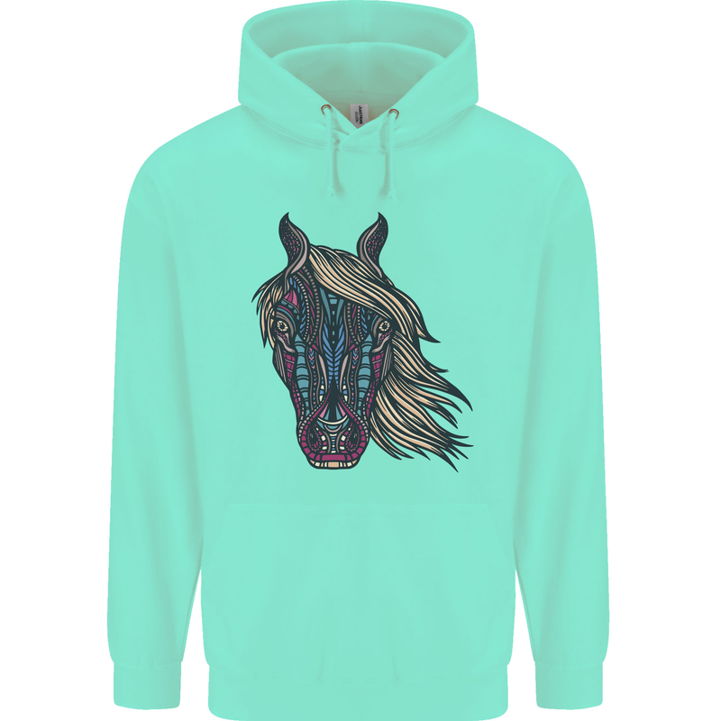 A Tribal Horse Equestrian Mens 80% Cotton Hoodie Peppermint