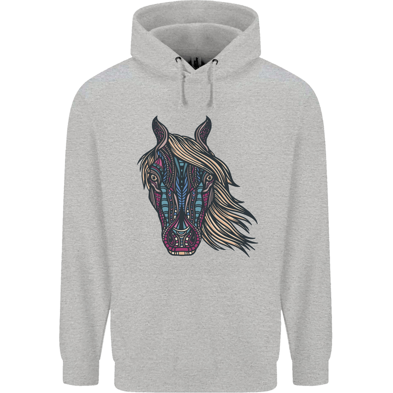 A Tribal Horse Equestrian Mens 80% Cotton Hoodie Sports Grey